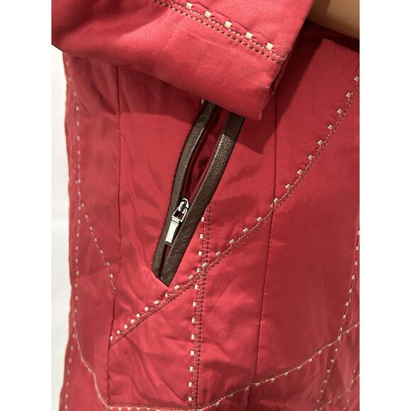 Leega Jacket Coat Red Embroiders Mink And Rabbit Fur Linen Medium Hooded - Picture 6 of 16